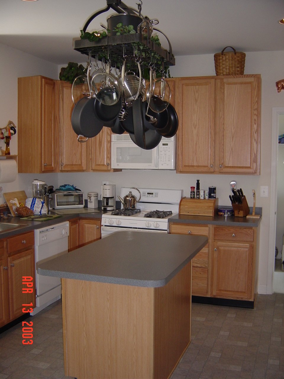 The new pot rack in the kitchen